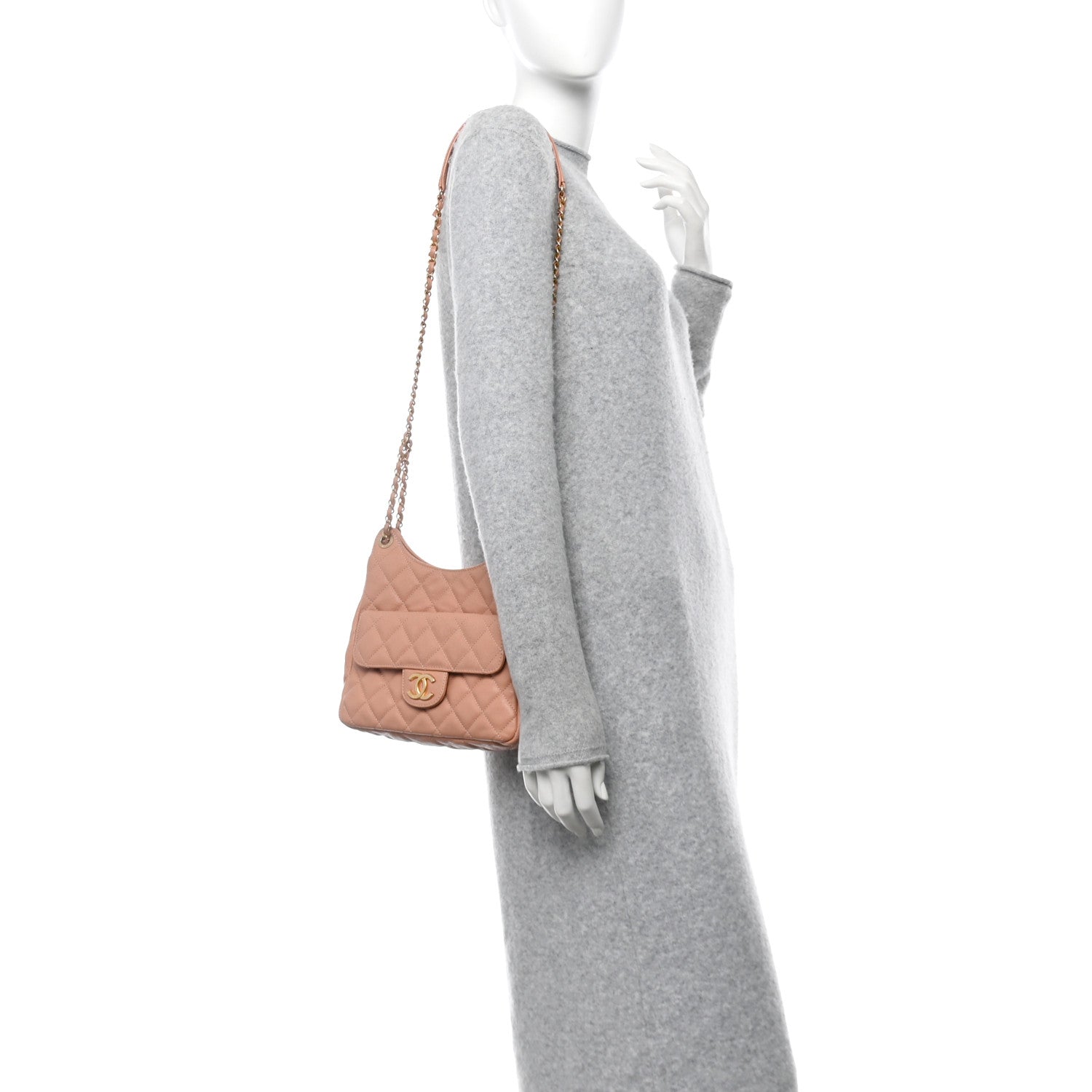 Chanel Caviar Quilted Wavy CC Hobo Beige