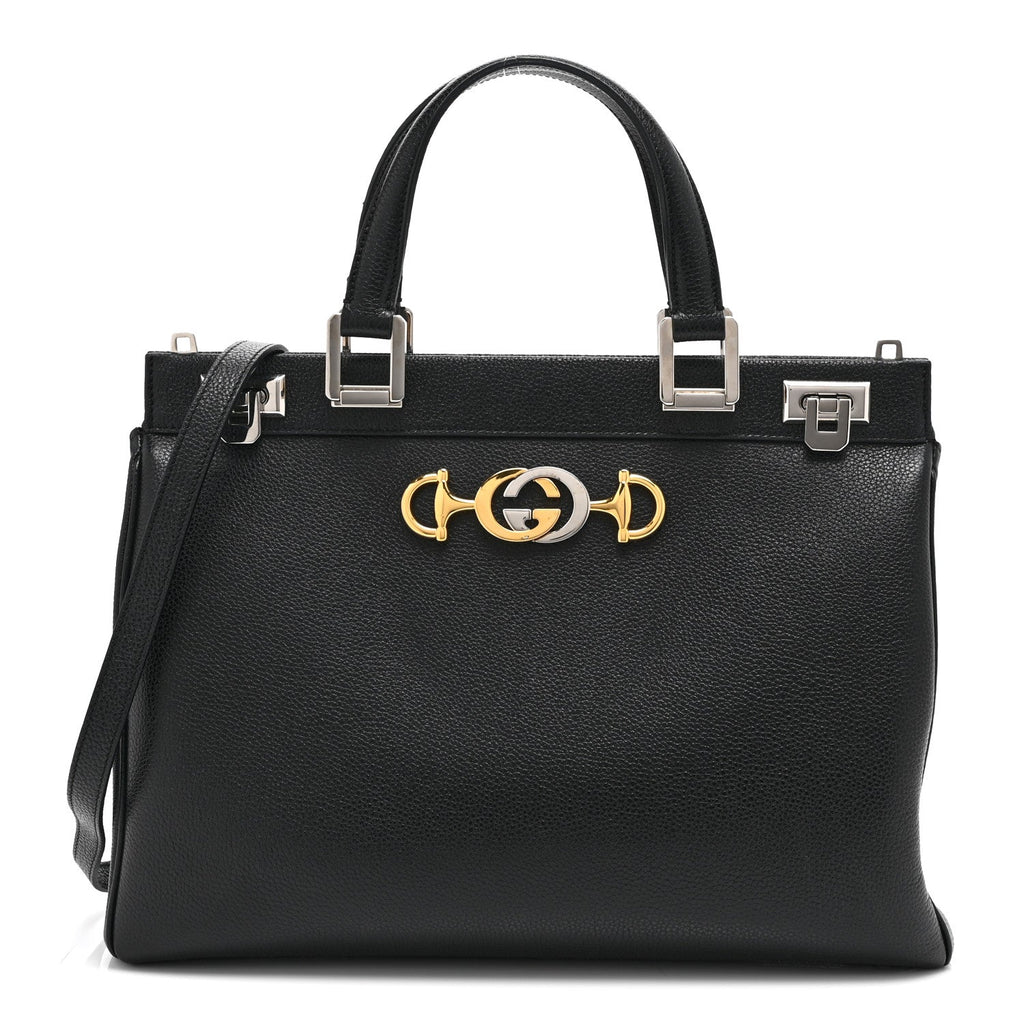 Gucci Grainy Calfskin Medium Zumi Top Handle Bag Black