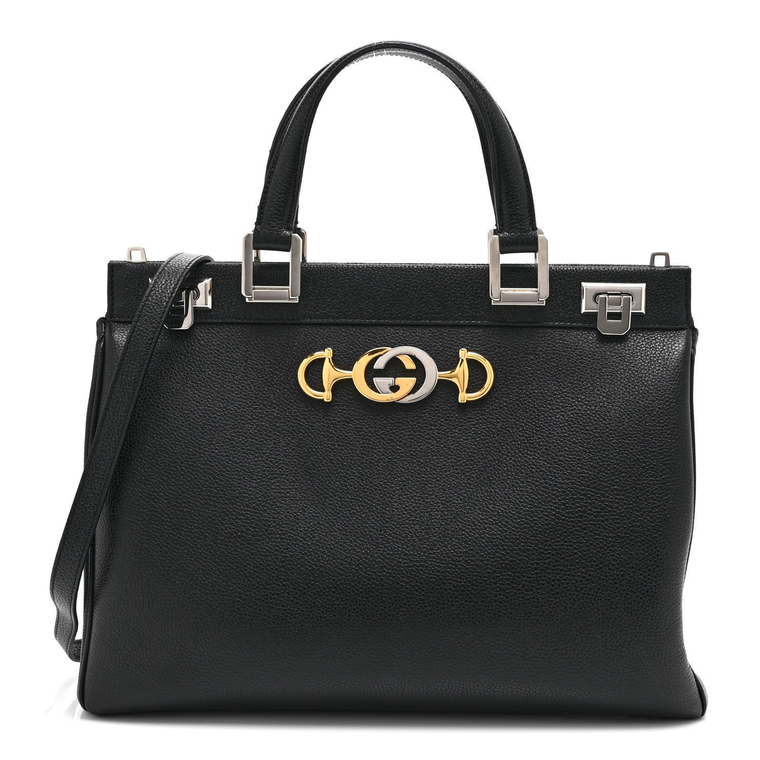 Gucci Grainy Calfskin Medium Zumi Top Handle Bag Black