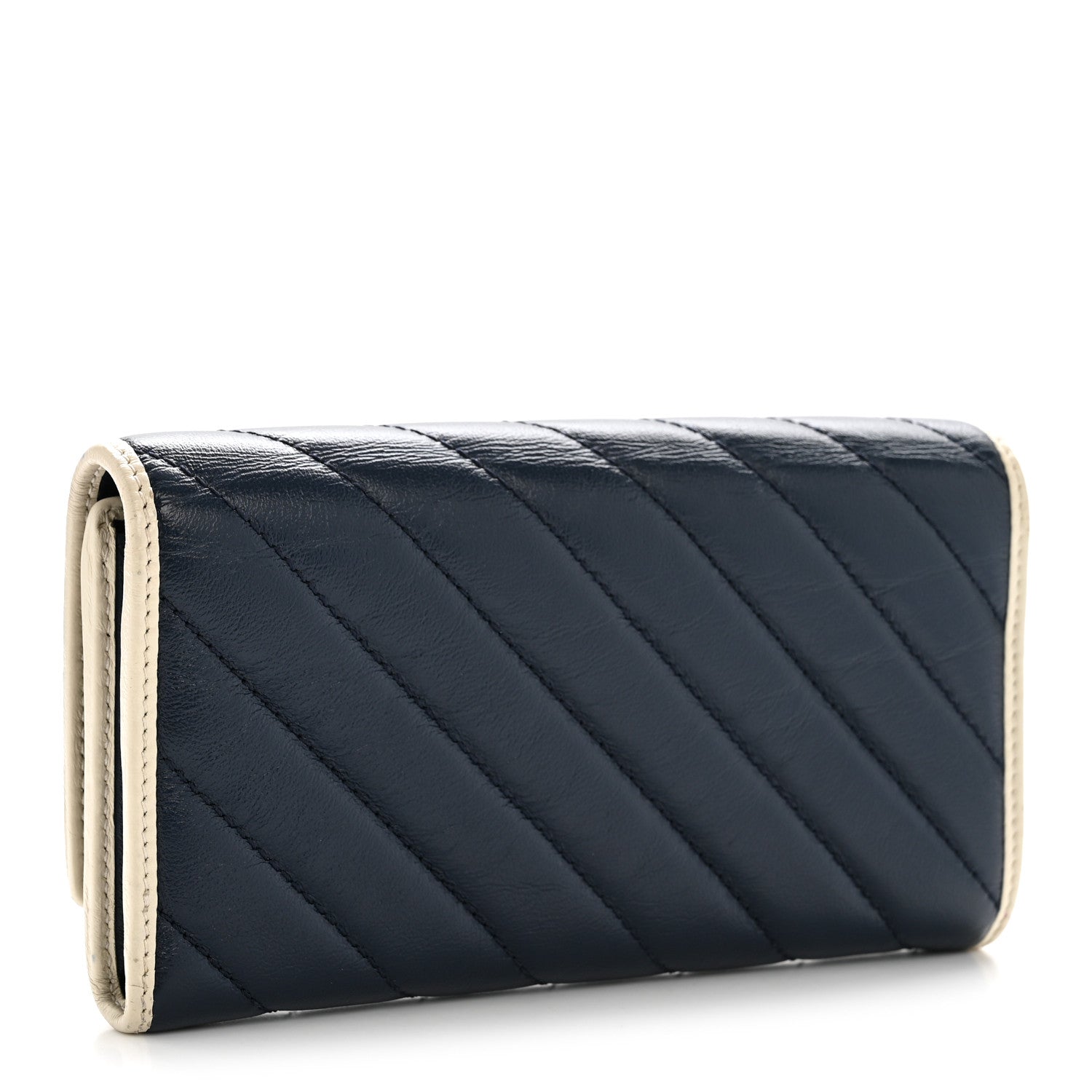Gucci Vintage Effect Calfskin Matelasse Diagonal Torchon GG Marmont Continental Wallet Blue Agata Mystic White