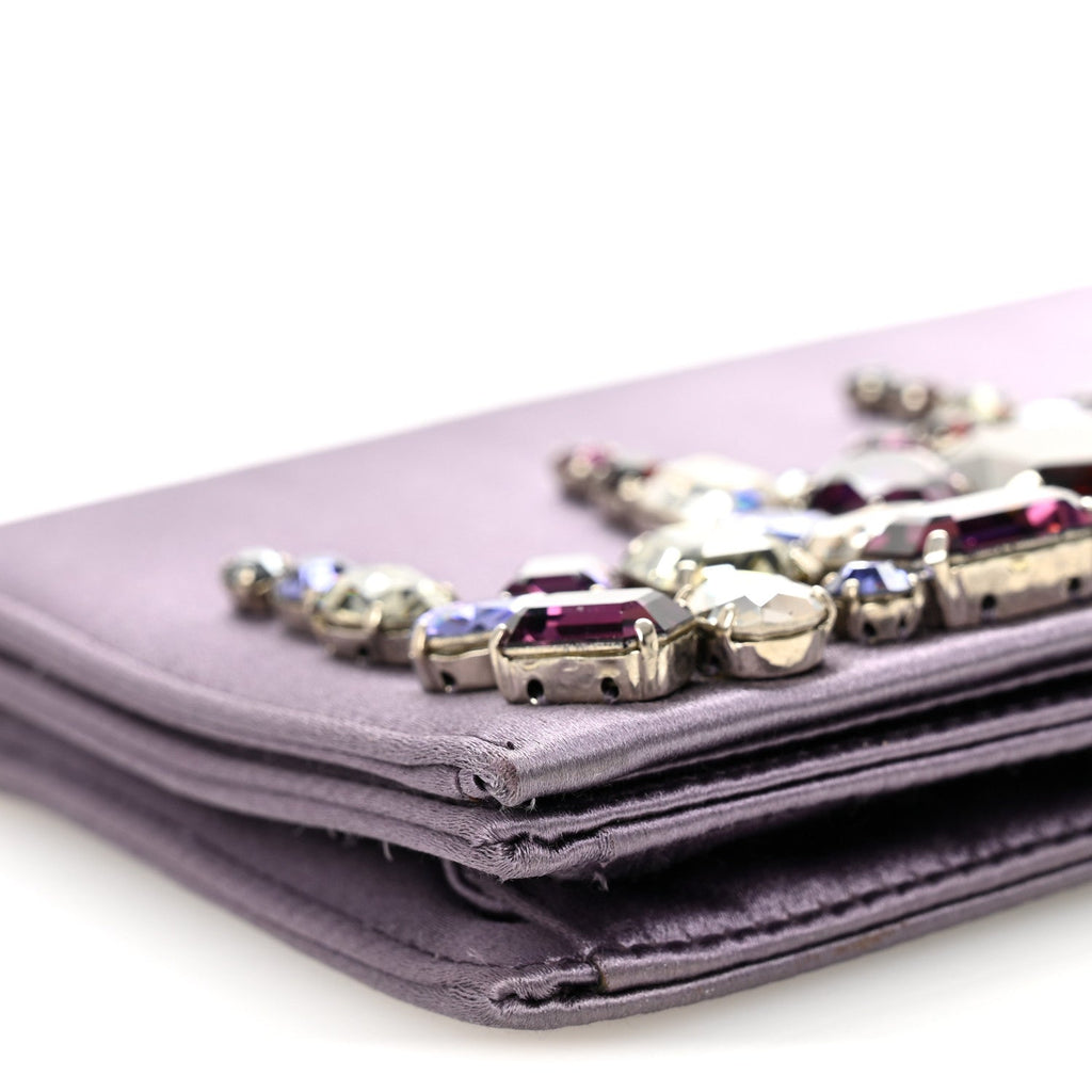 Prada Satin Raso Crystal Embellished Clutch Mirtillo