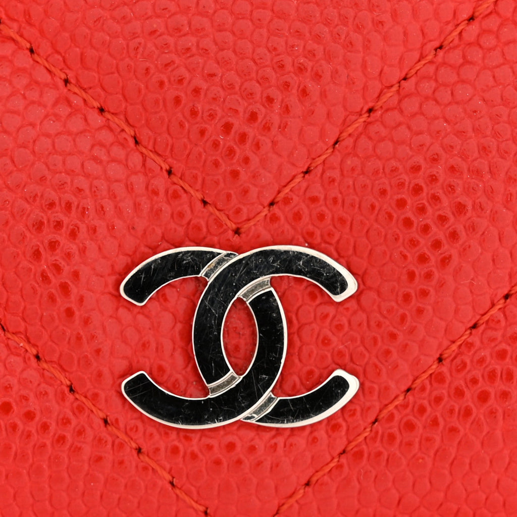 Caviar Chevron Quilted Passport Holder Red