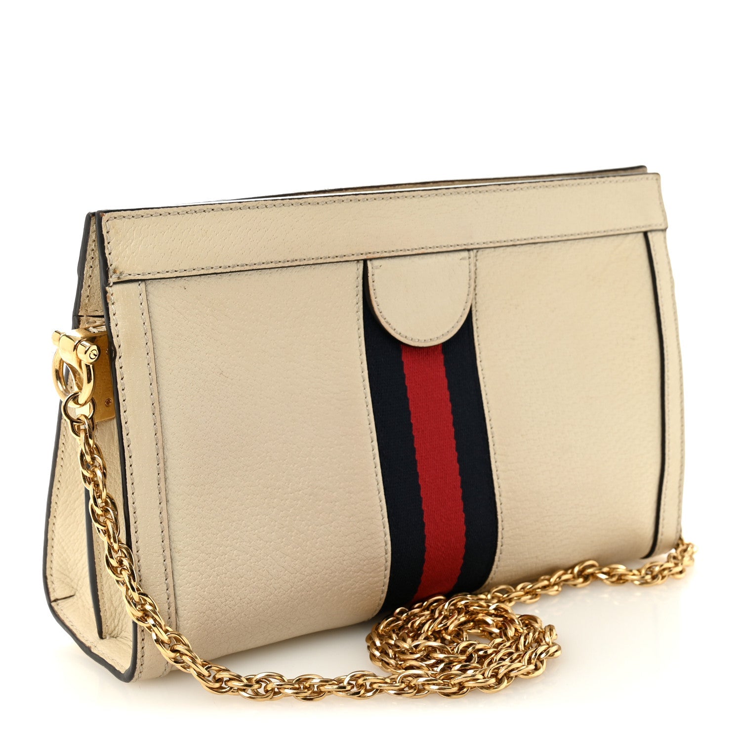 Gucci Textured Calfskin Web Small Ophidia Chain Shoulder Bag Mystic White