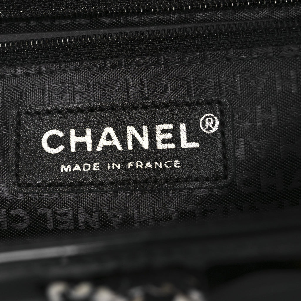 Chanel Tweed Patent Quilted Rectangular Flap Black White