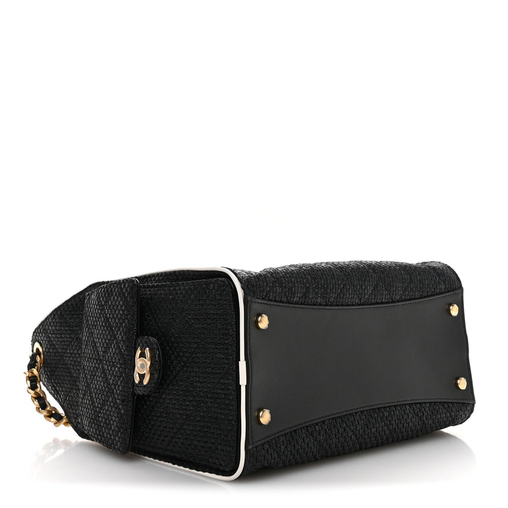 Chanel Braided Raffia Calfskin Small Chanel 25 Handbag Black White