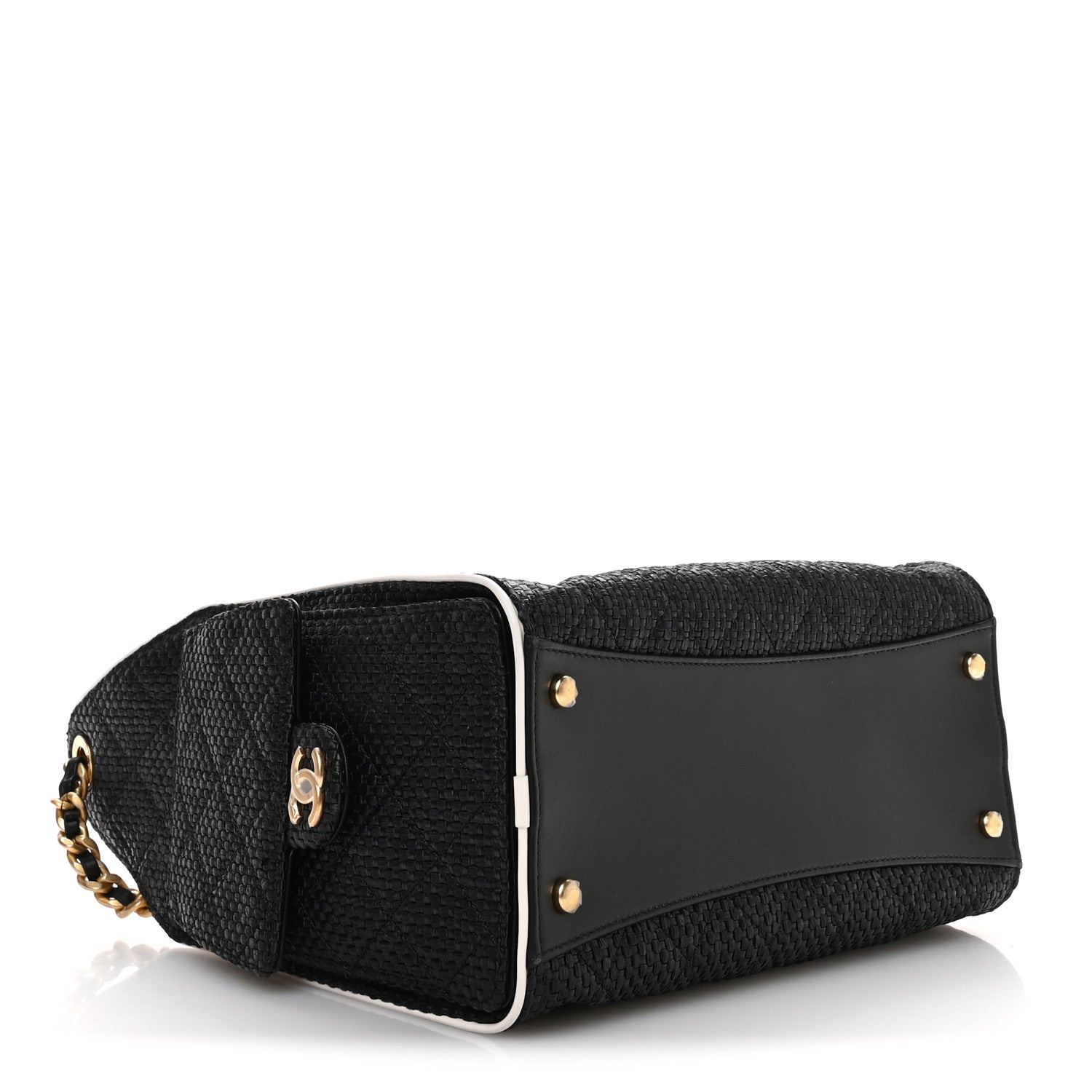 Chanel Braided Raffia Calfskin Small Chanel 25 Handbag Black White