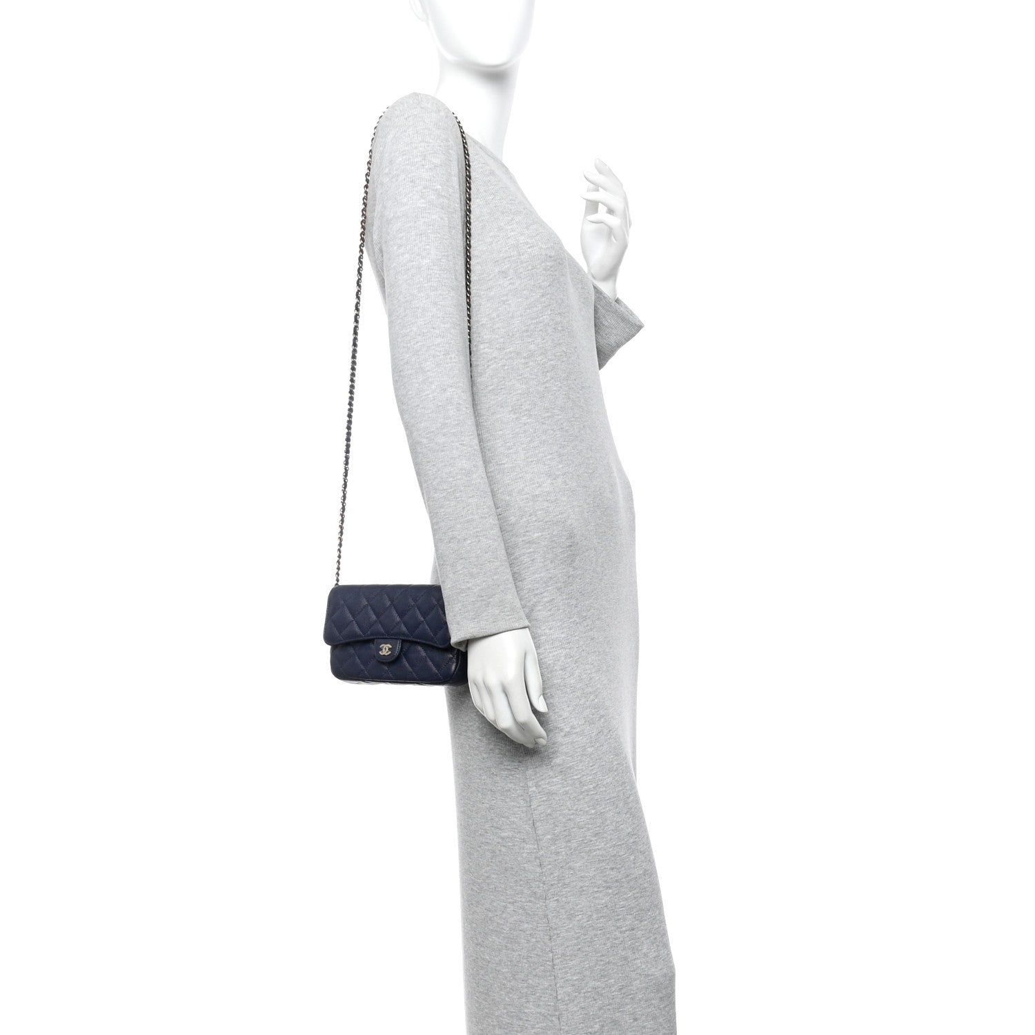 Caviar Quilted Flap Phone Holder With Chain Navy