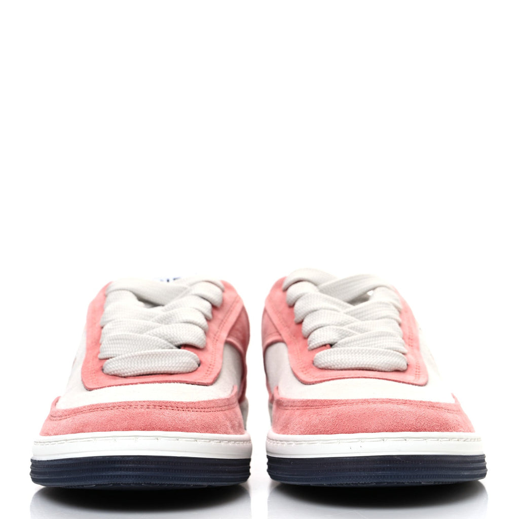 Chanel Suede Kidskin Womens CC Sneakers 35.5 White Pink