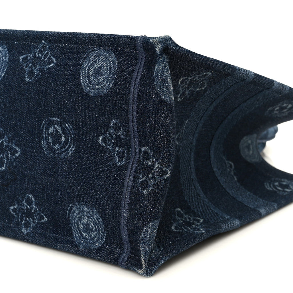Christian Dior Denim Flowers Embroidered Medium Book Tote Blue