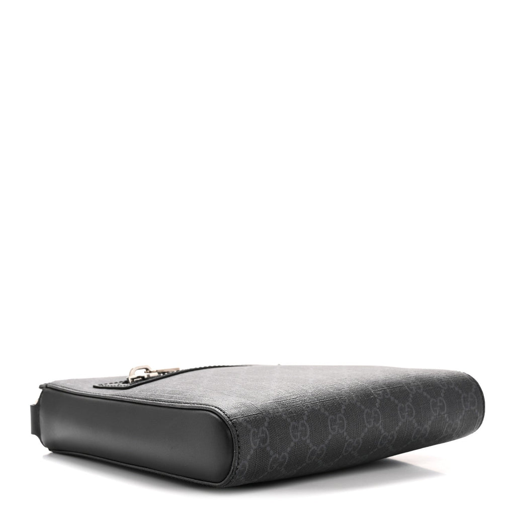 Gucci GG Supreme Monogram Web Small Flat Messenger Bag Black Grey