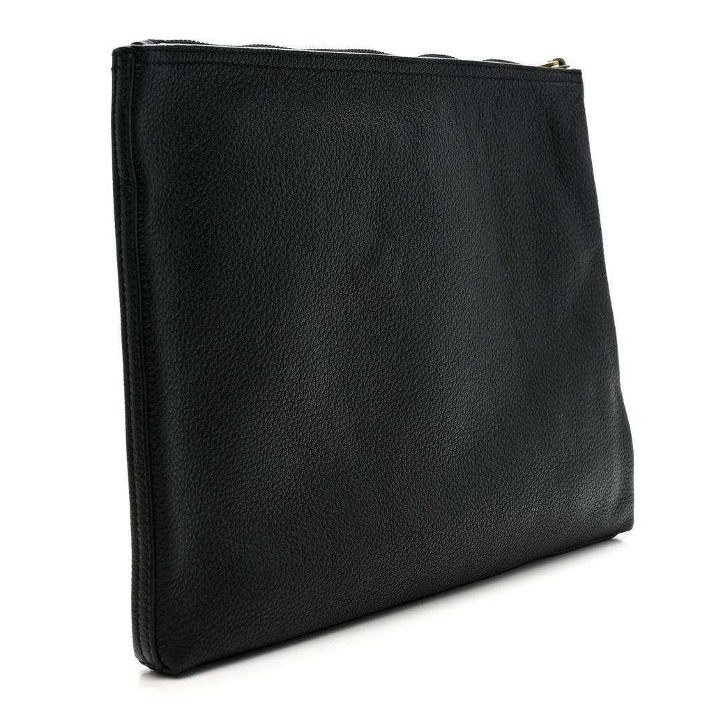 Gucci Pebbled Calfskin Medium Logo Portfolio Clutch Black