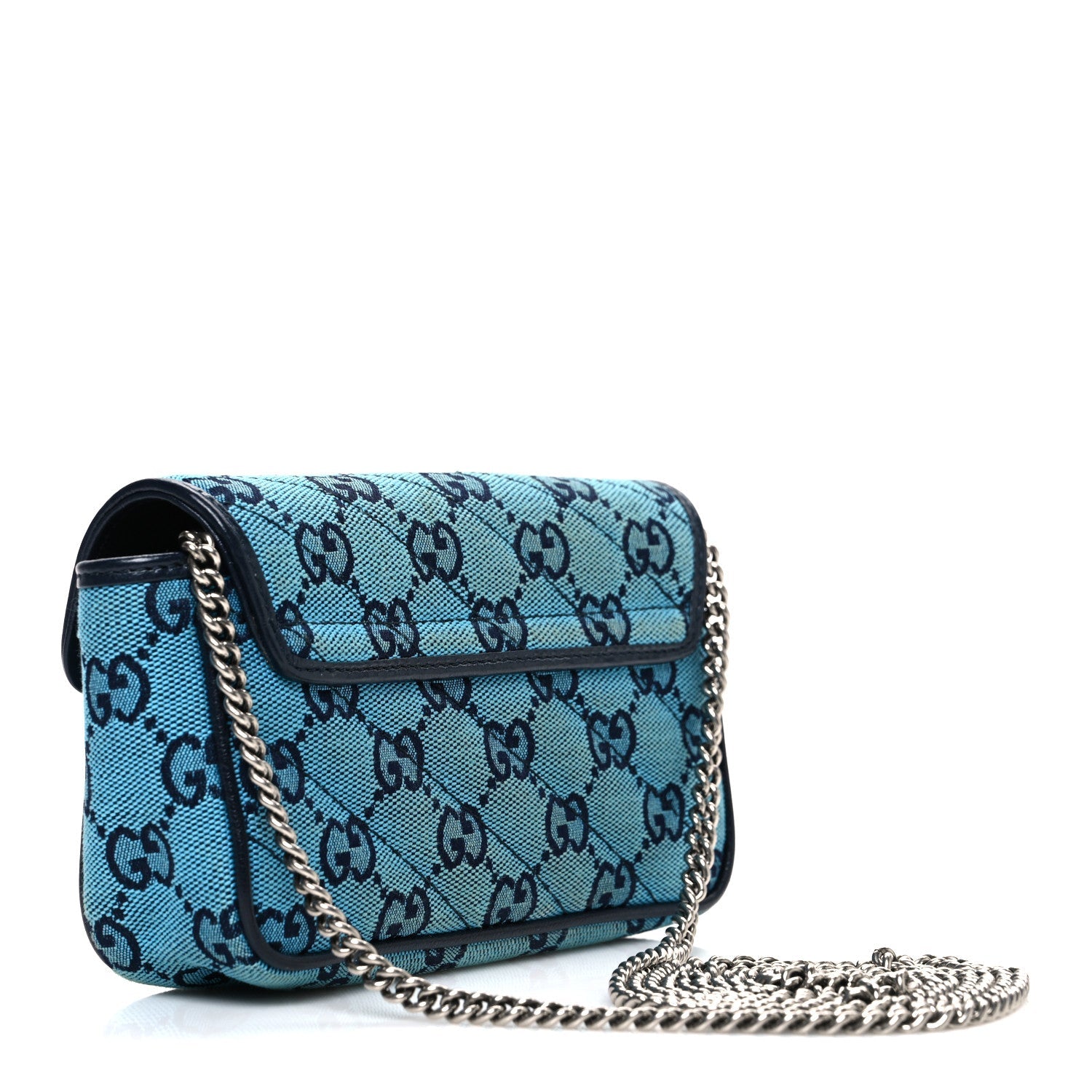 Gucci Monogram Multicolor Matelasse Diagonal Super Mini GG Marmont Shoulder Bag Light Blue