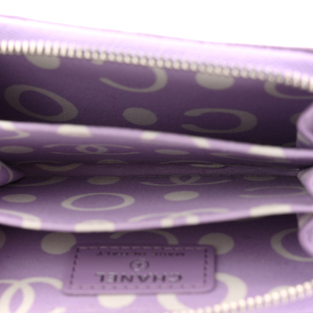 Caviar Quilted CC Logo Zip Coin Purse Purple