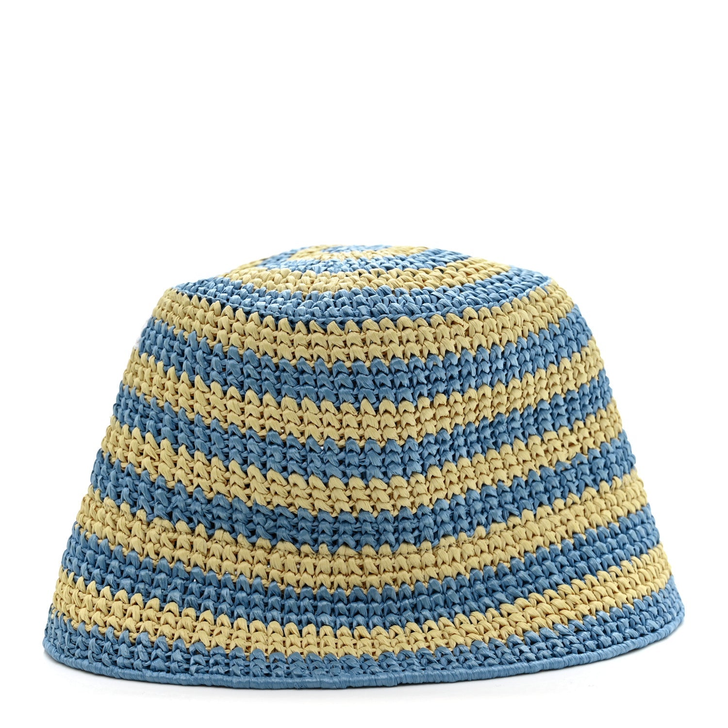 Prada Raffia Striped Logo Embroidered Womens Bucket Hat M Naturale Cielo