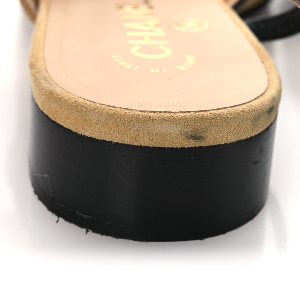 Chanel Suede Patent Crystal CC Cap Toe Slingback Flats 37 Beige Black