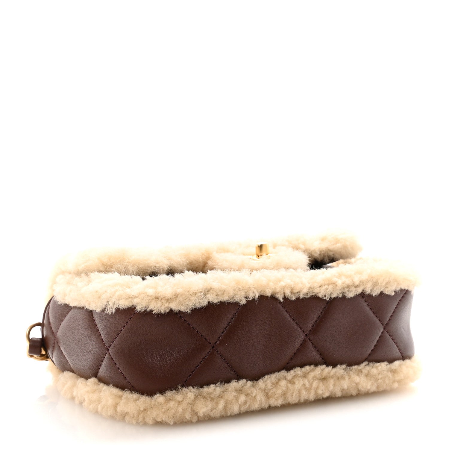 Chanel Shearling Lambskin Quilted Mini Furry Coco Flap Beige Dark Brown