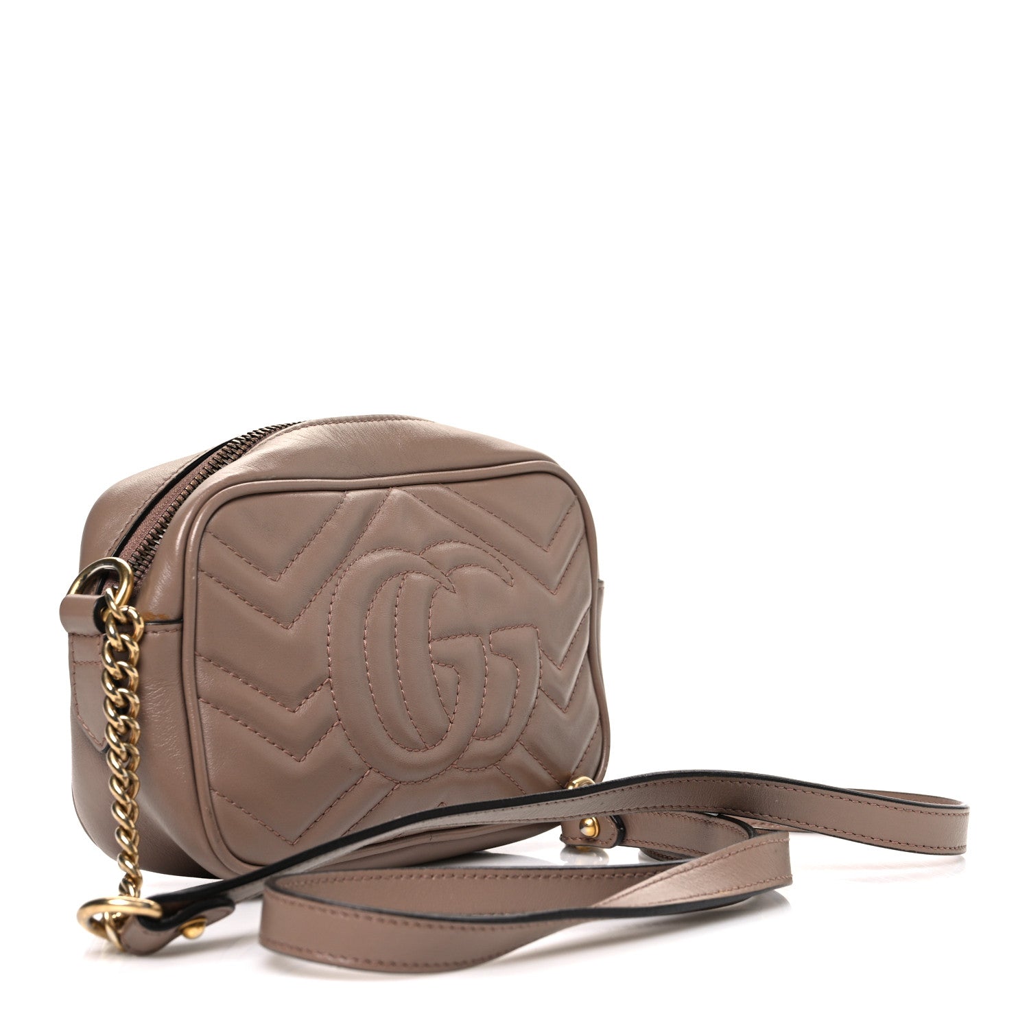 Gucci Calfskin Matelasse Mini GG Marmont Chain Shoulder Bag Porcelain Rose