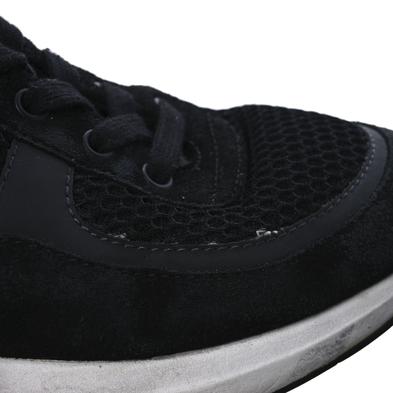 Calfskin Mesh Lycra Suede Womens Logo Sneakers 40 Black