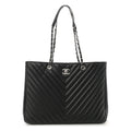 Chanel Caviar Chevron Quilted Large Shopping Tote Tote Black