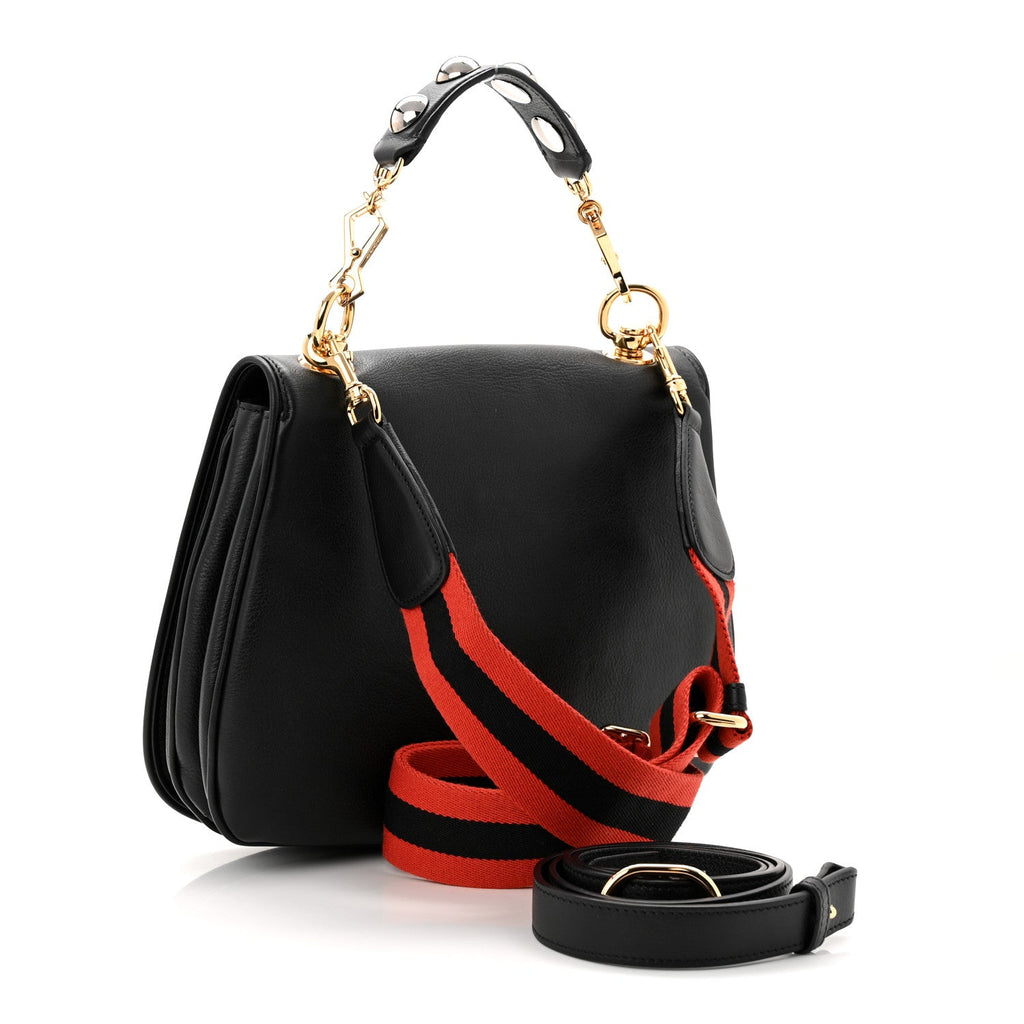 Gucci Roxy Calfskin Web Medium Studded Blondie Shoulder Flap Bag Black