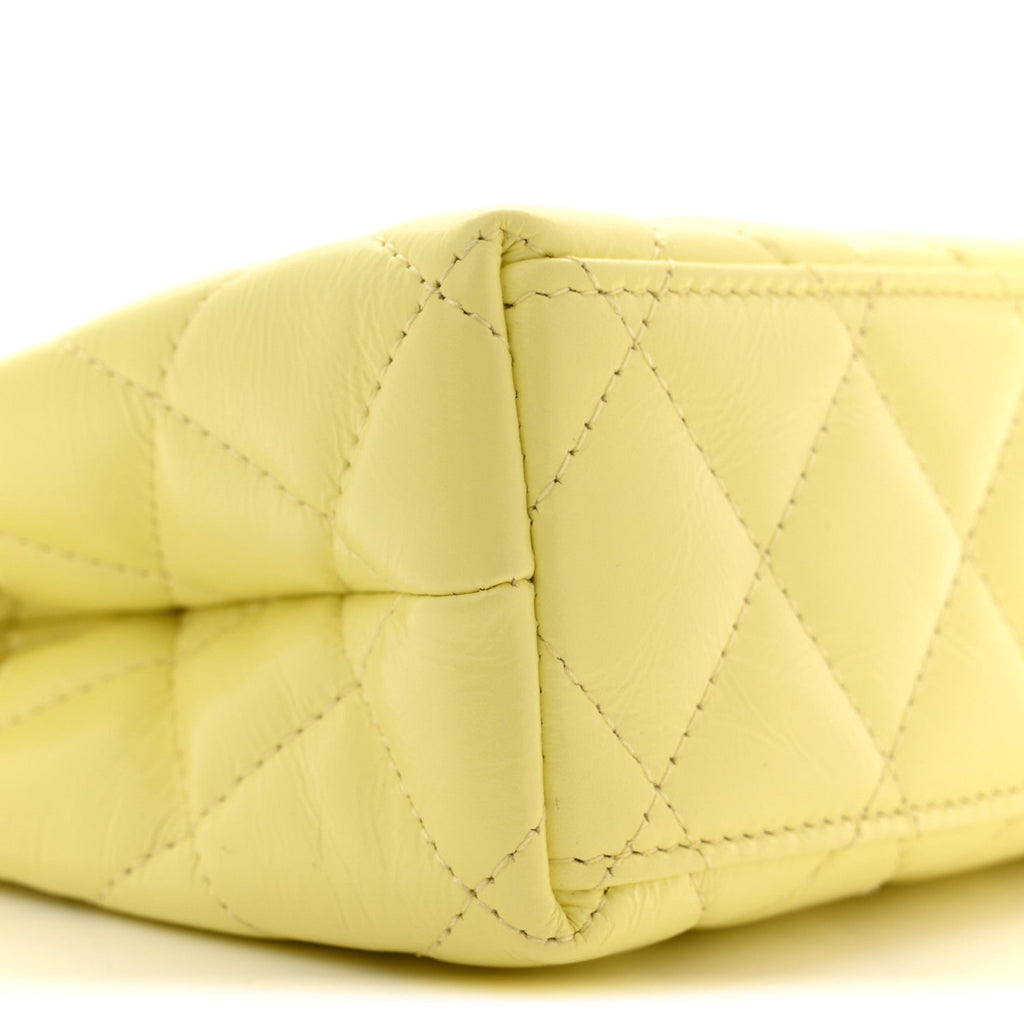 Chanel Shiny Aged Calfskin Quilted Nano Kelly Shopper Light Yellow