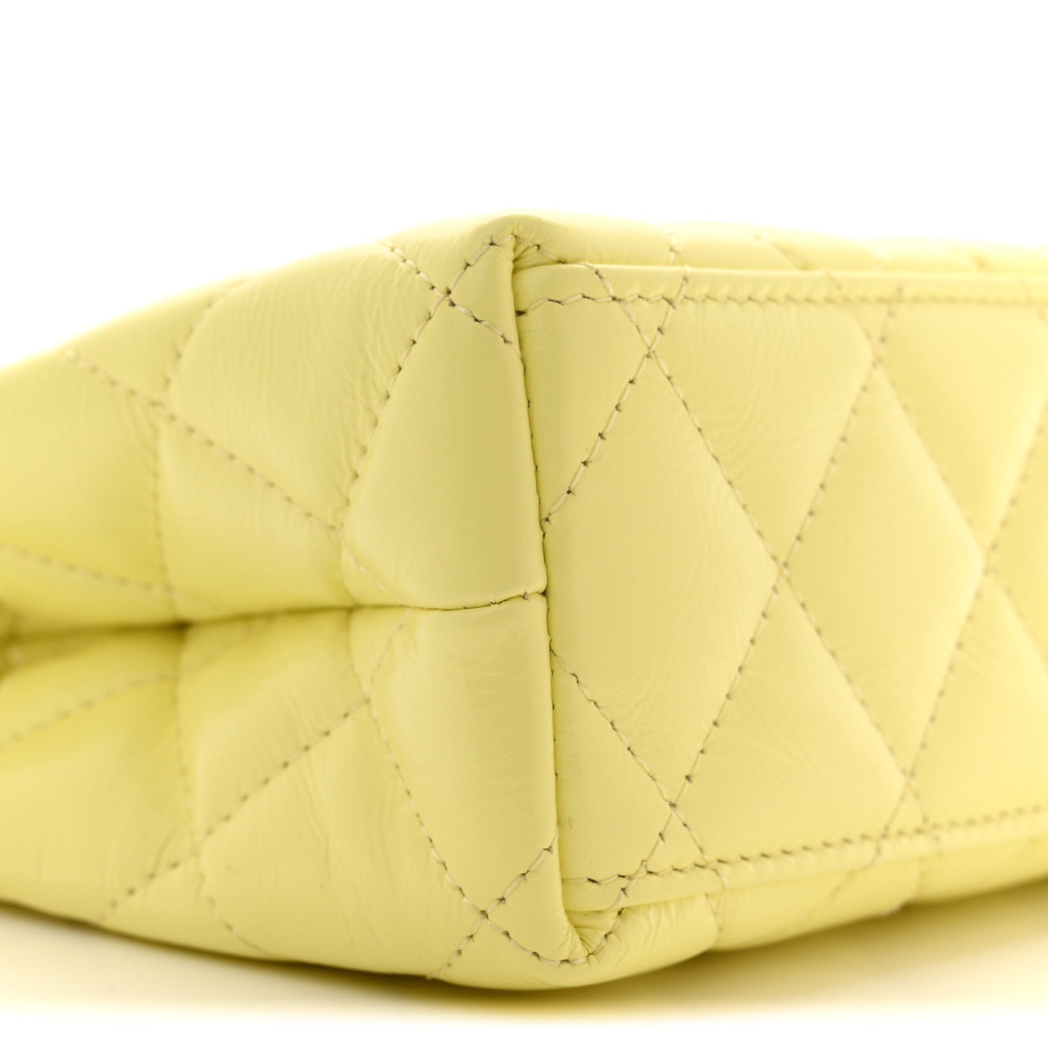 Chanel Shiny Aged Calfskin Quilted Nano Kelly Shopper Light Yellow