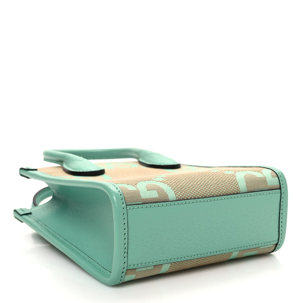 Gucci Monogram Jumbo GG Textured Dollar Calfskin Mini Tote Bag Pepperlight Mint