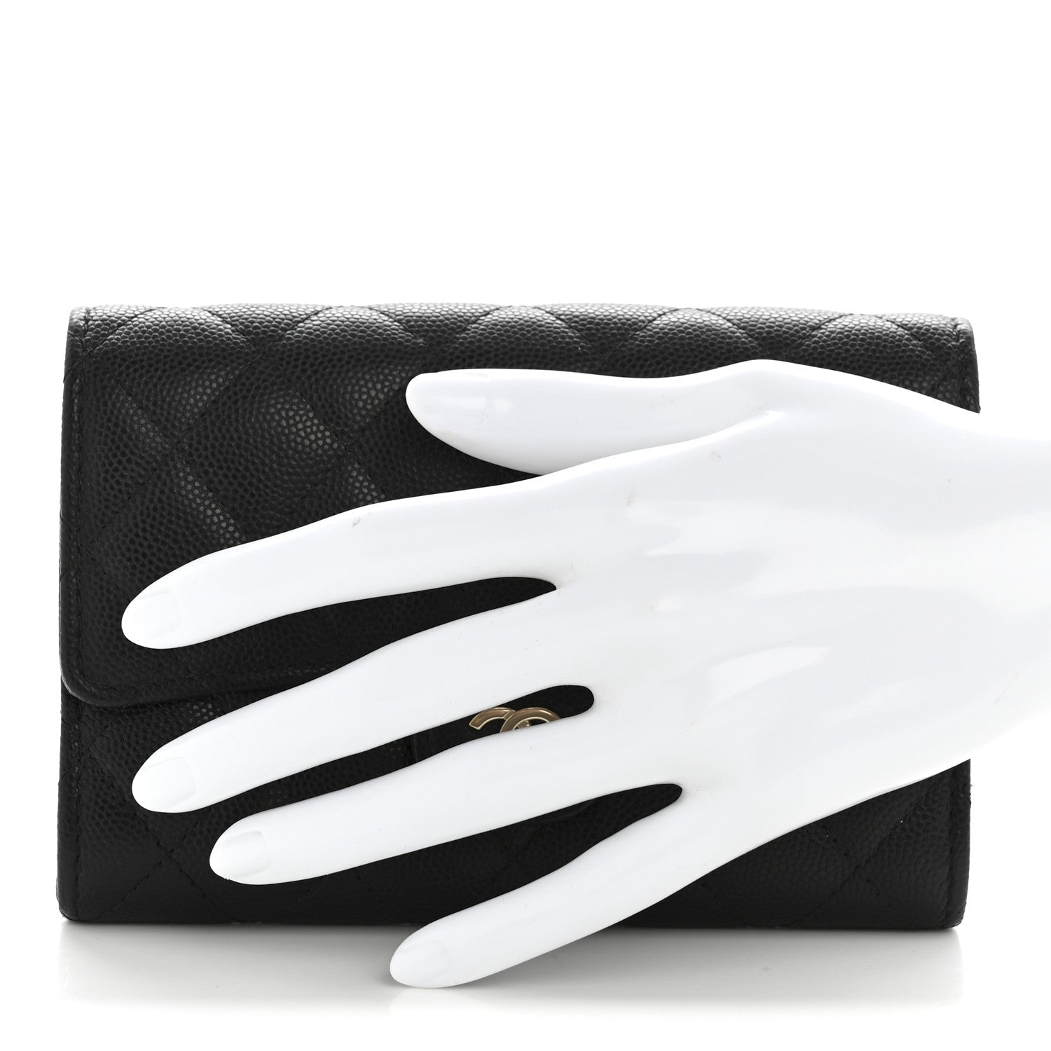 Caviar Quilted Medium Flap Wallet Black