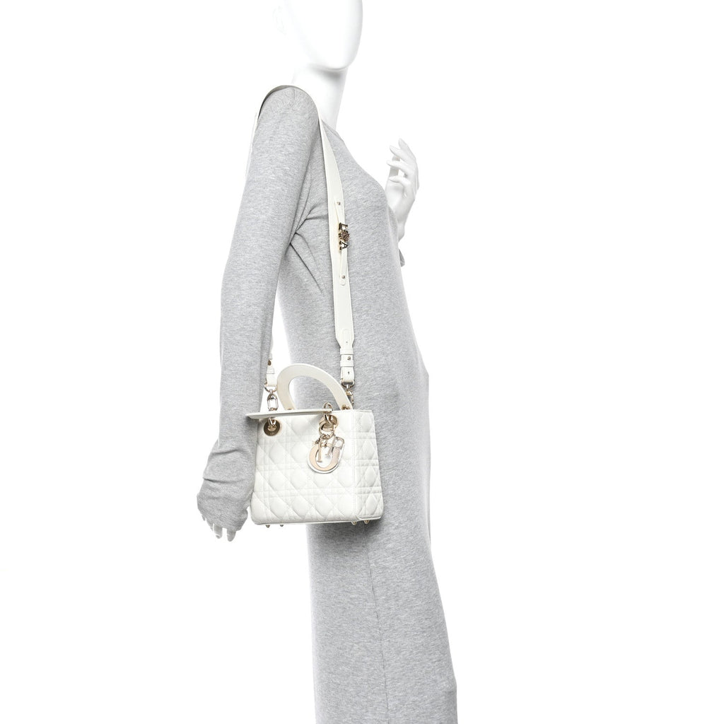 Christian Dior Lambskin Cannage Small My ABCDior Lady Dior White
