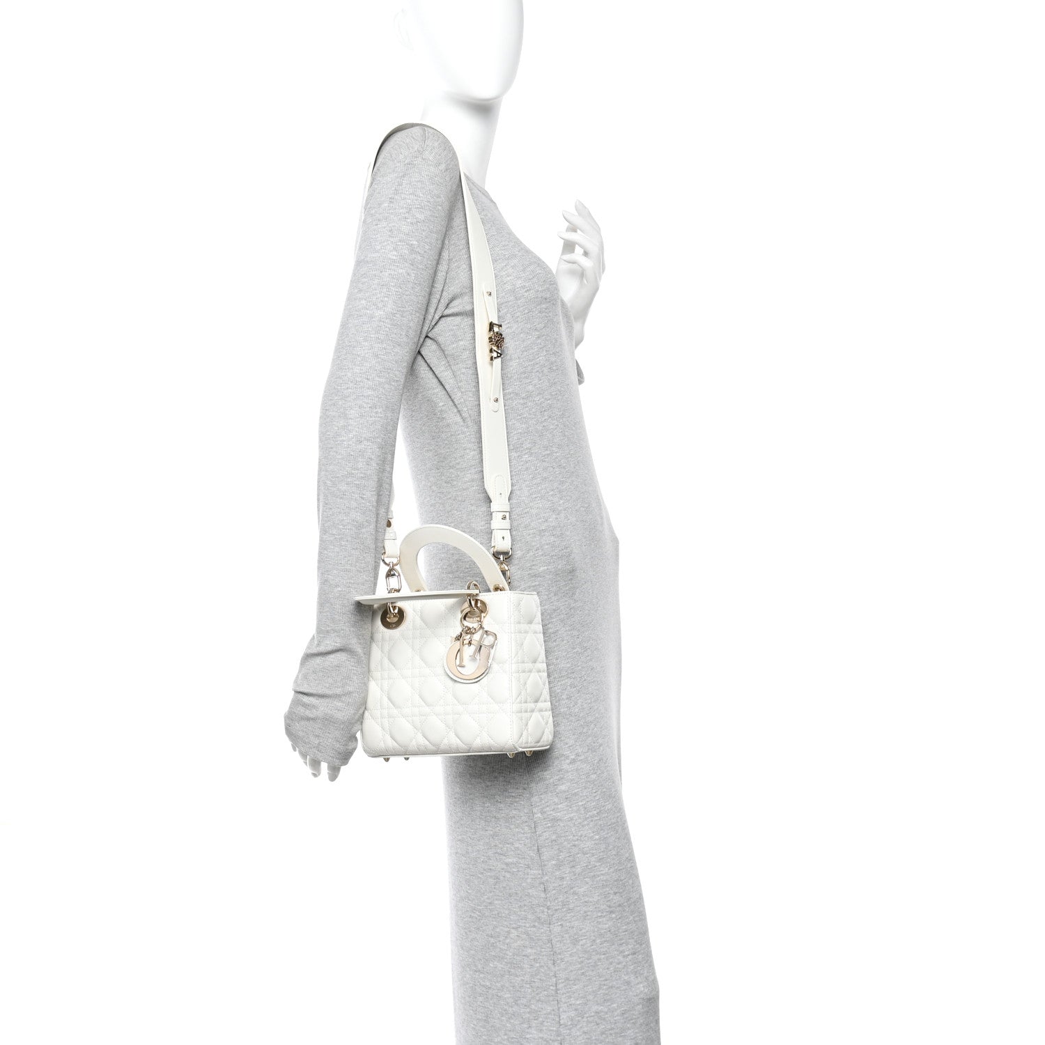 Christian Dior Lambskin Cannage Small My ABCDior Lady Dior White