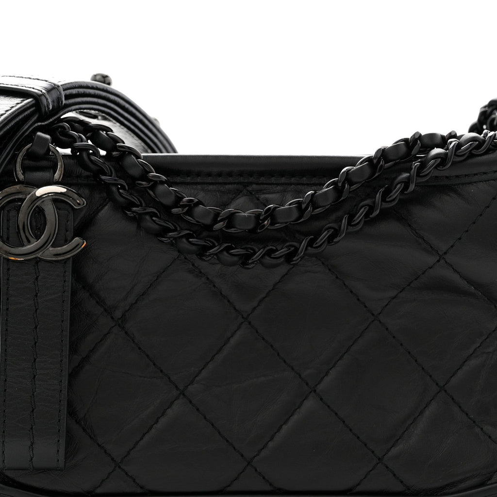 Chanel Aged Calfskin Quilted Small Gabrielle Hobo So Black