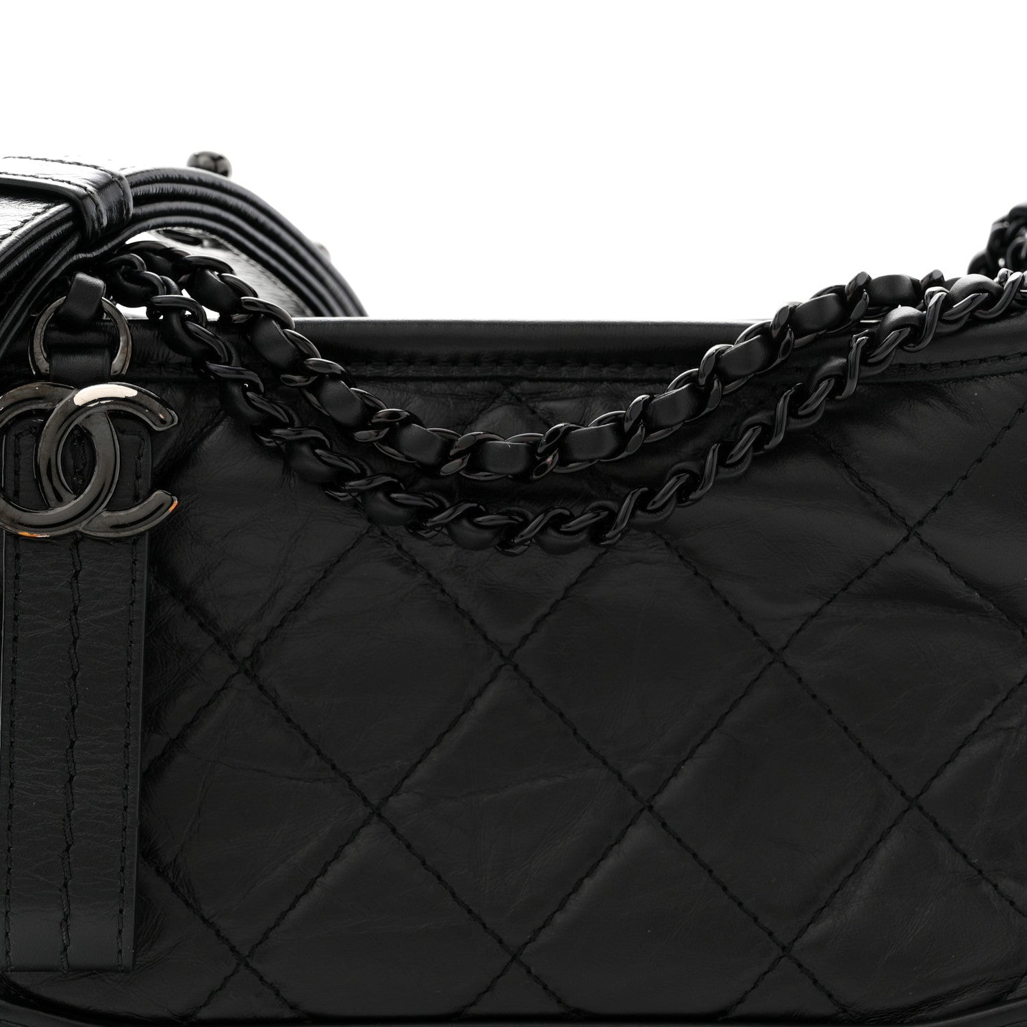 Chanel Aged Calfskin Quilted Small Gabrielle Hobo So Black