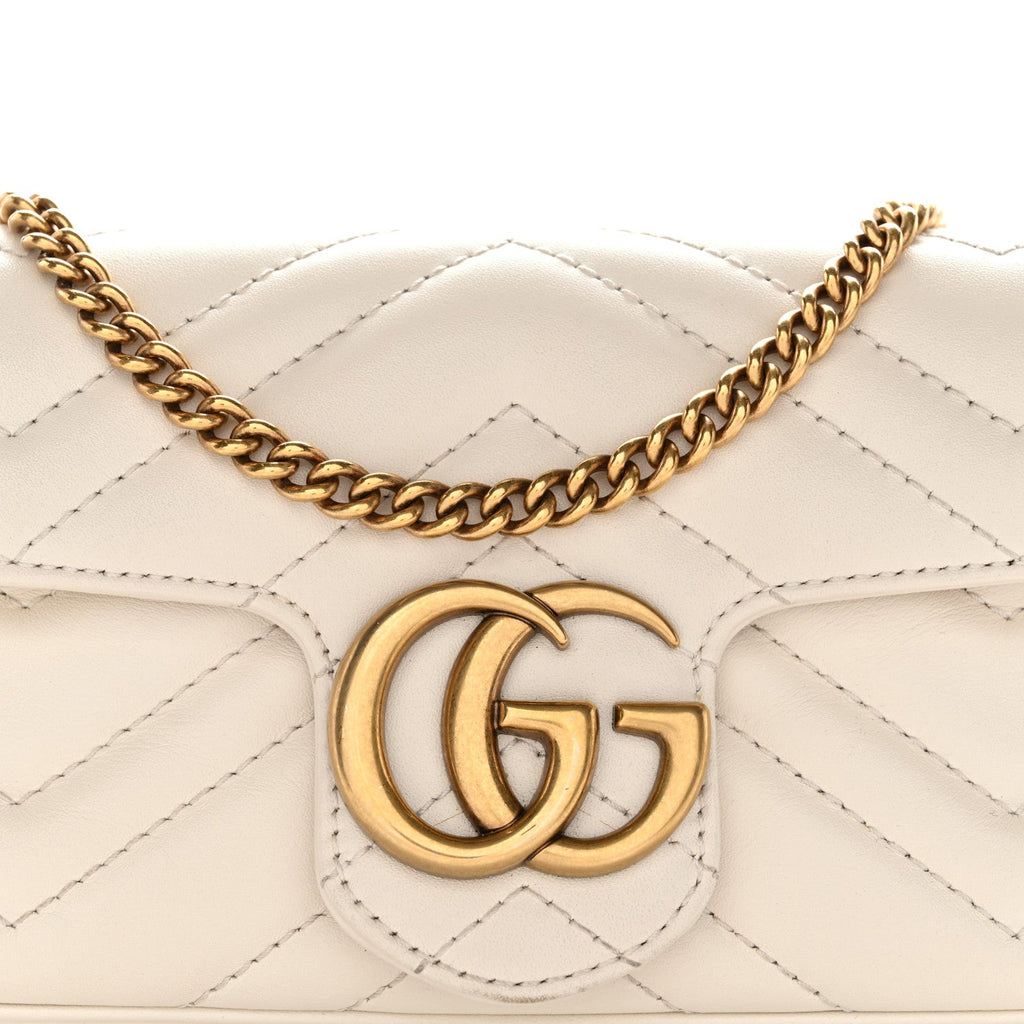 Gucci Calfskin Matelasse Super Mini GG Marmont Shoulder Bag White