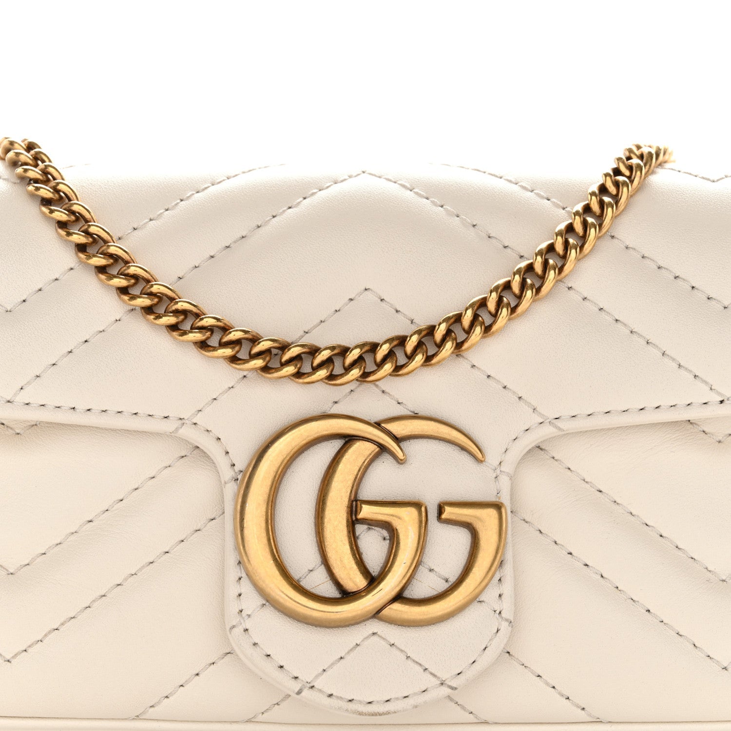 Gucci Calfskin Matelasse Super Mini GG Marmont Shoulder Bag White