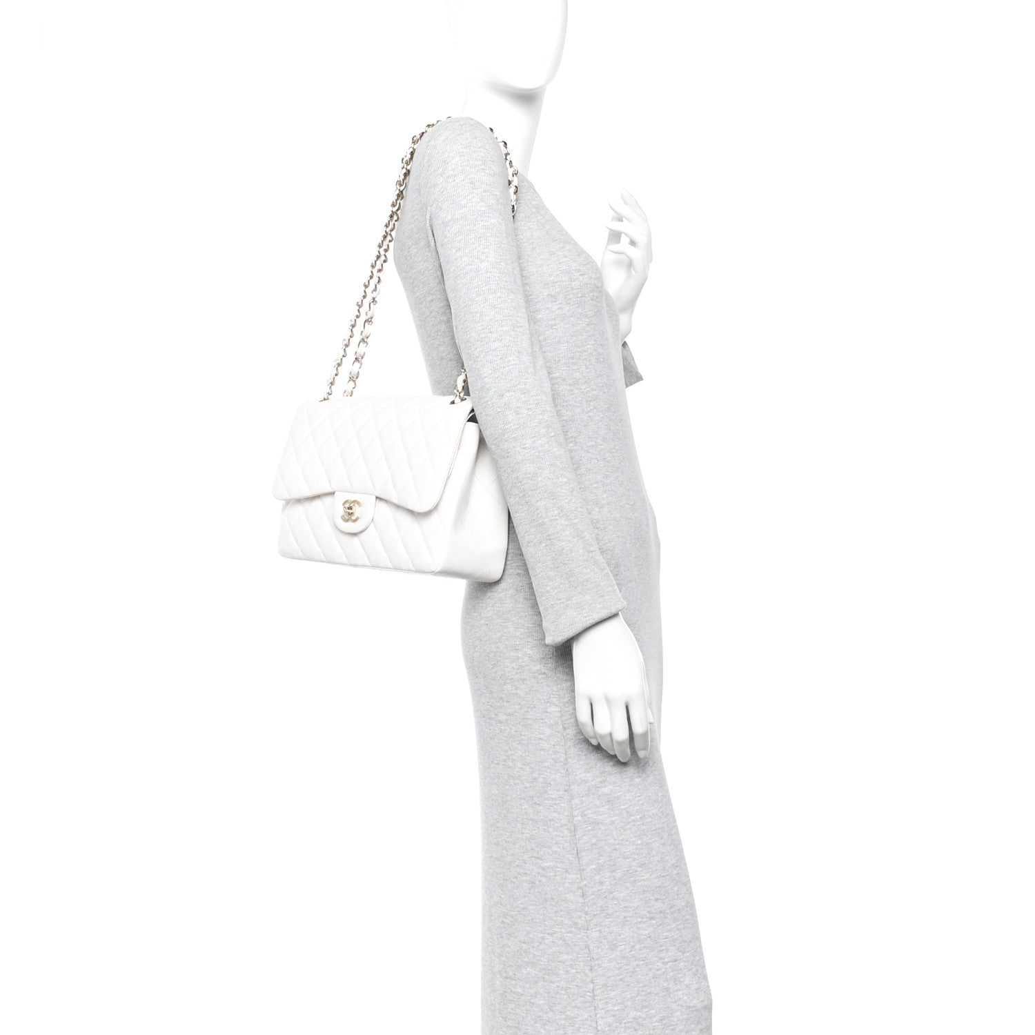 Chanel Caviar Quilted Jumbo Double Flap White