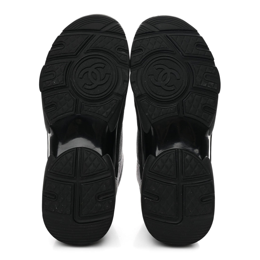 Chanel Suede Calfskin CC Sneakers 36.5 Black Grey