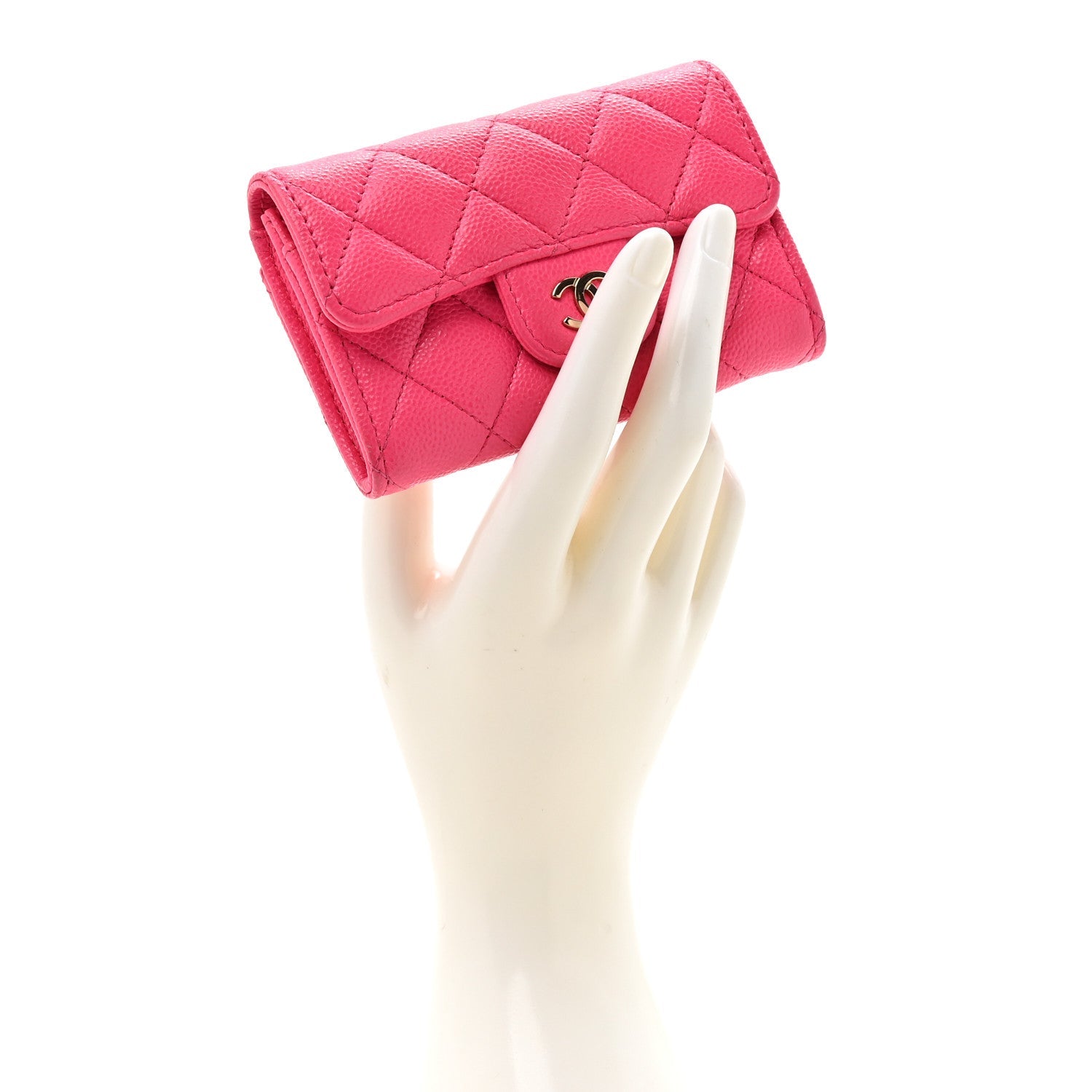 Caviar Quilted Flap Card Holder Wallet Fuchsia
