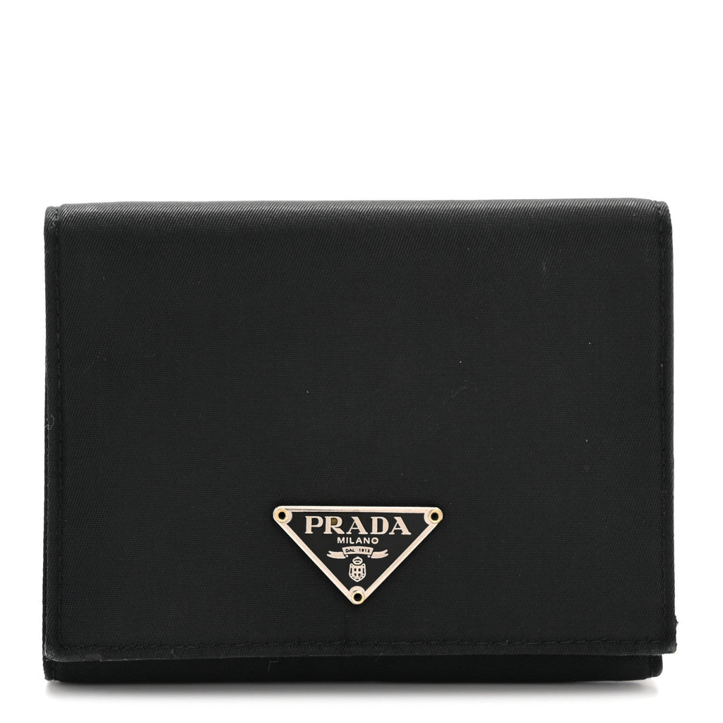 Prada Tessuto Nylon Tri-Fold Compact Wallet  Black