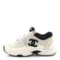 Mesh Suede Calfskin Grained Calfskin Womens CC Sneakers 36 White Black