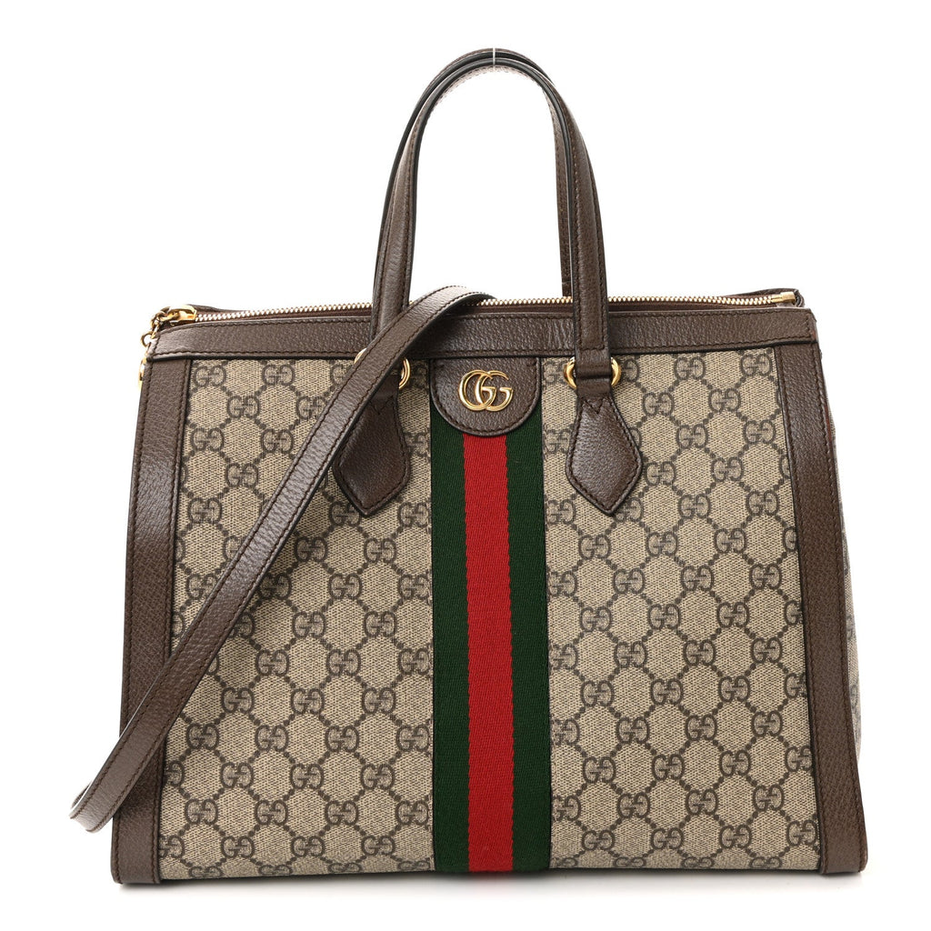 Gucci GG Supreme Monogram Web Medium Ophidia Tote Bag Brown