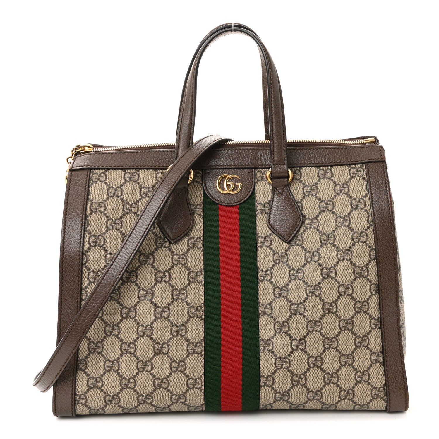 Gucci GG Supreme Monogram Web Medium Ophidia Tote Bag Brown
