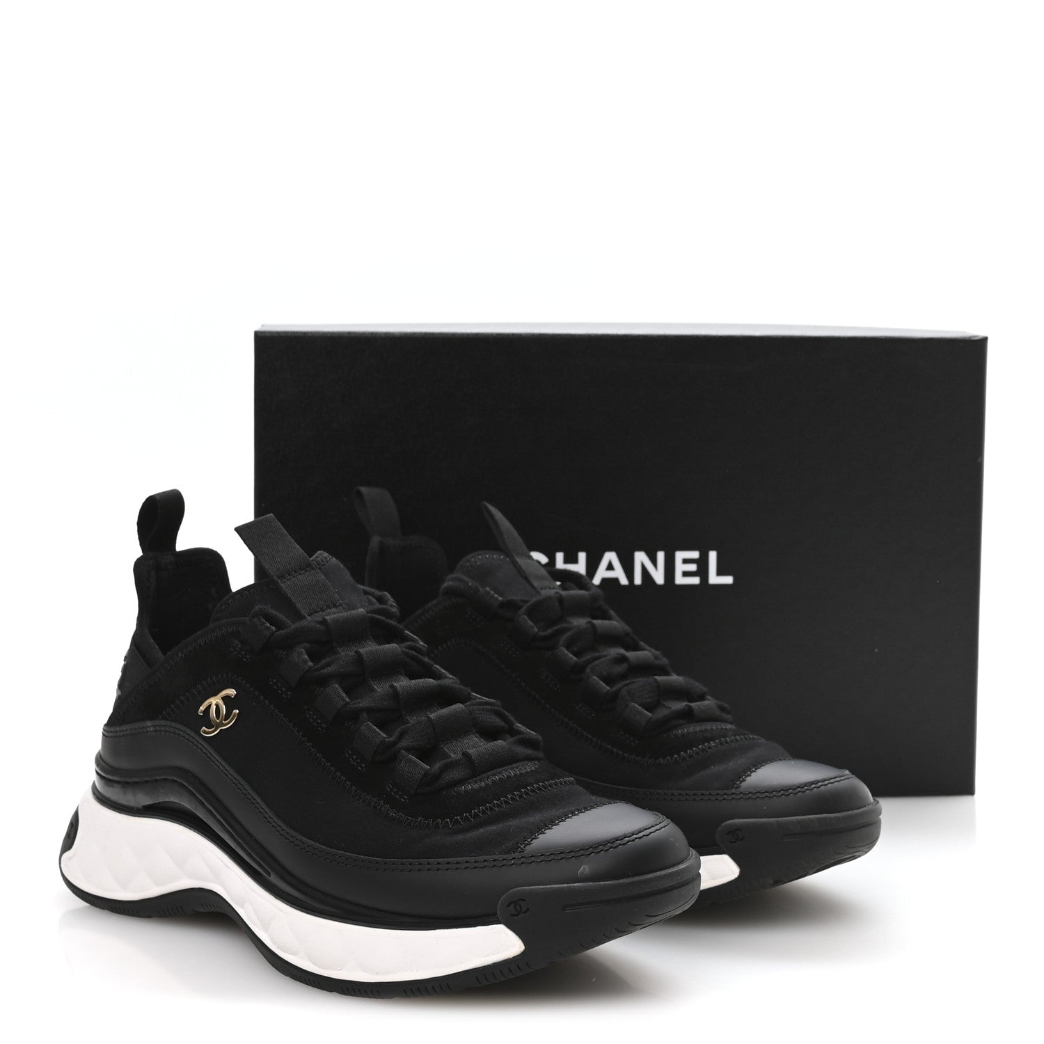 Chanel Velvet Calfskin Mixed Fibers CC Sneakers 37.5 Black