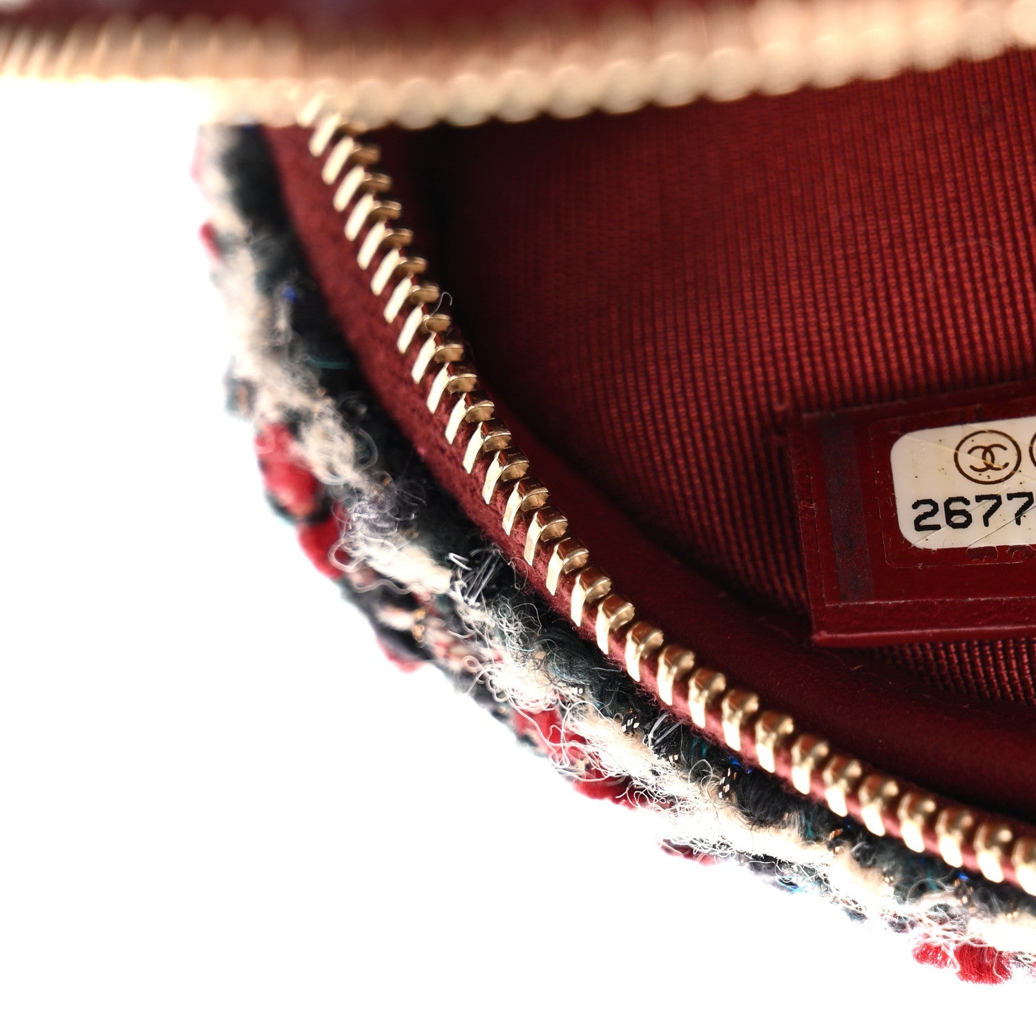 Chanel Tweed Quilted Round Clutch With Chain Red