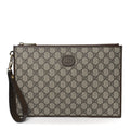 Gucci GG Supreme Monogram Azalea Calfskin Retro Interlocking G Wristlet Pouch Beige Ebony Brown Sugar