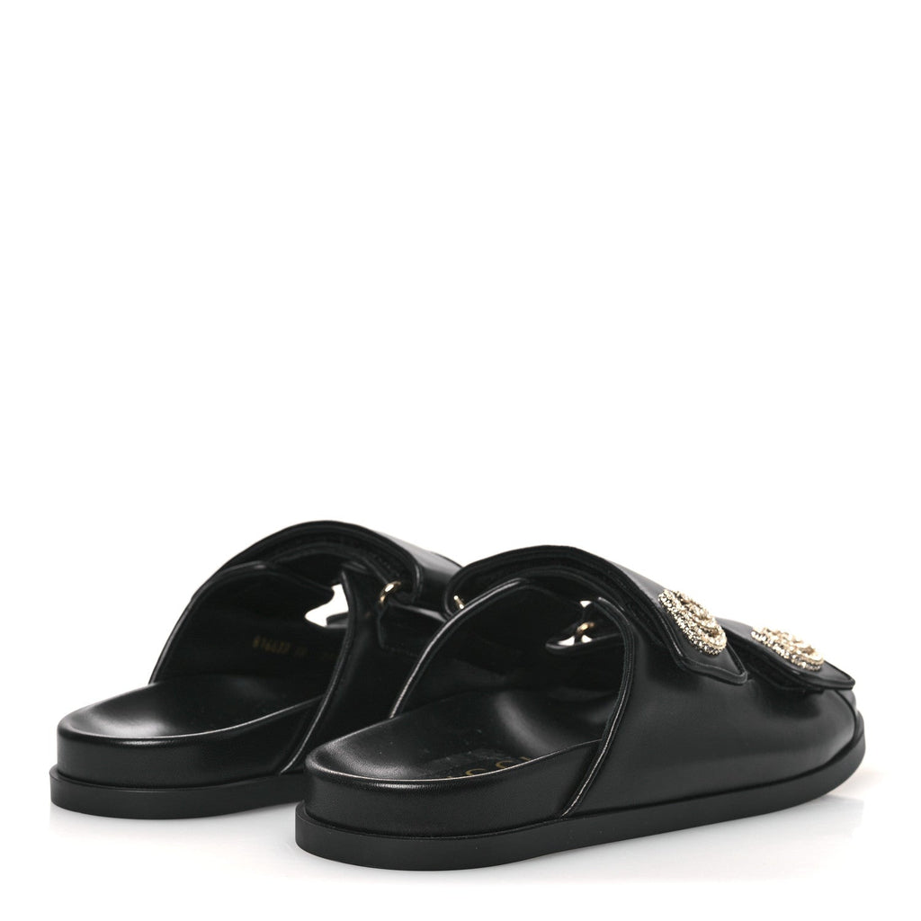 Gucci Nappa Double G Crystal Womens Isla Dad Sandals 38 Black