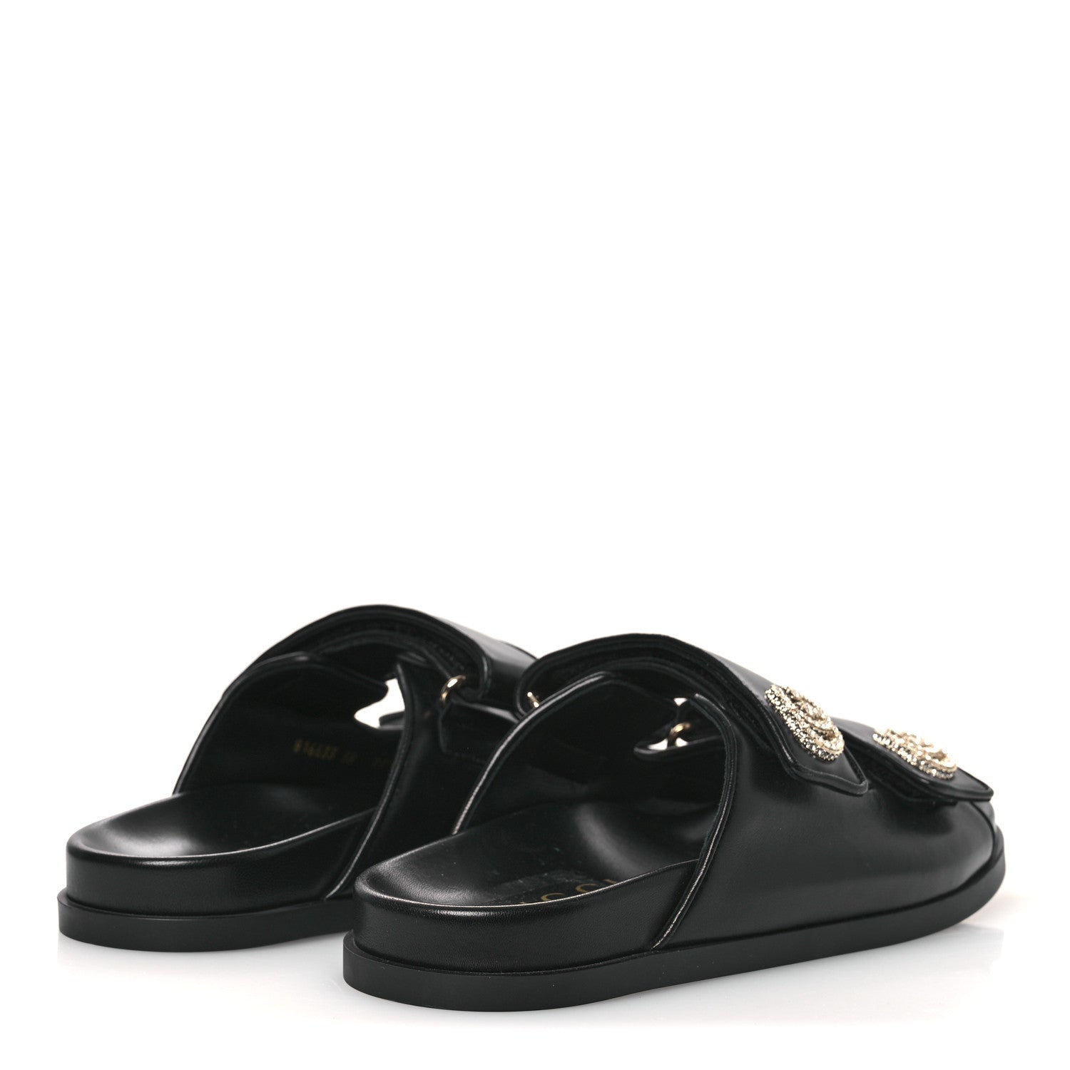 Gucci Nappa Double G Crystal Womens Isla Dad Sandals 38 Black