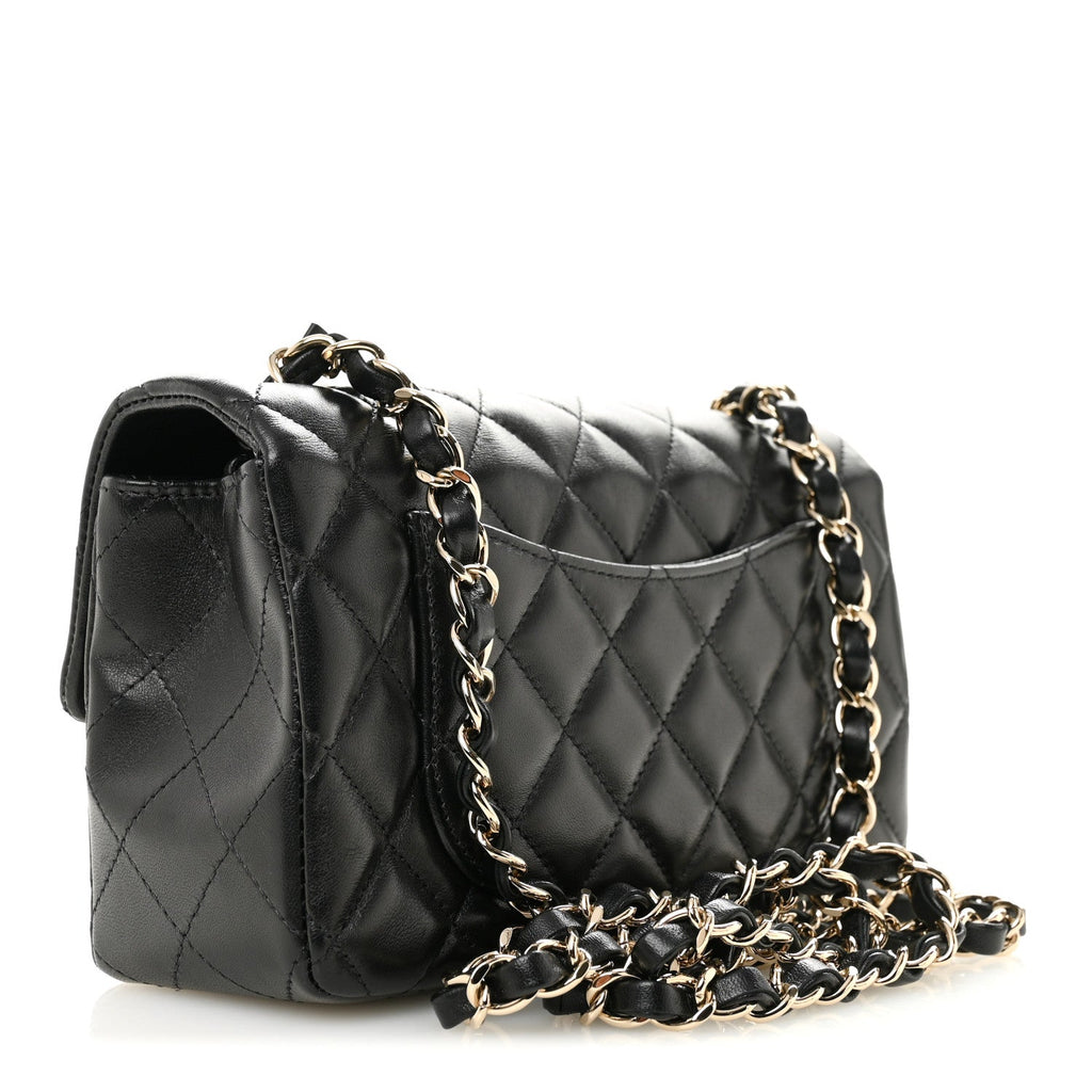 Chanel Lambskin Quilted Mini Rectangular Flap Black