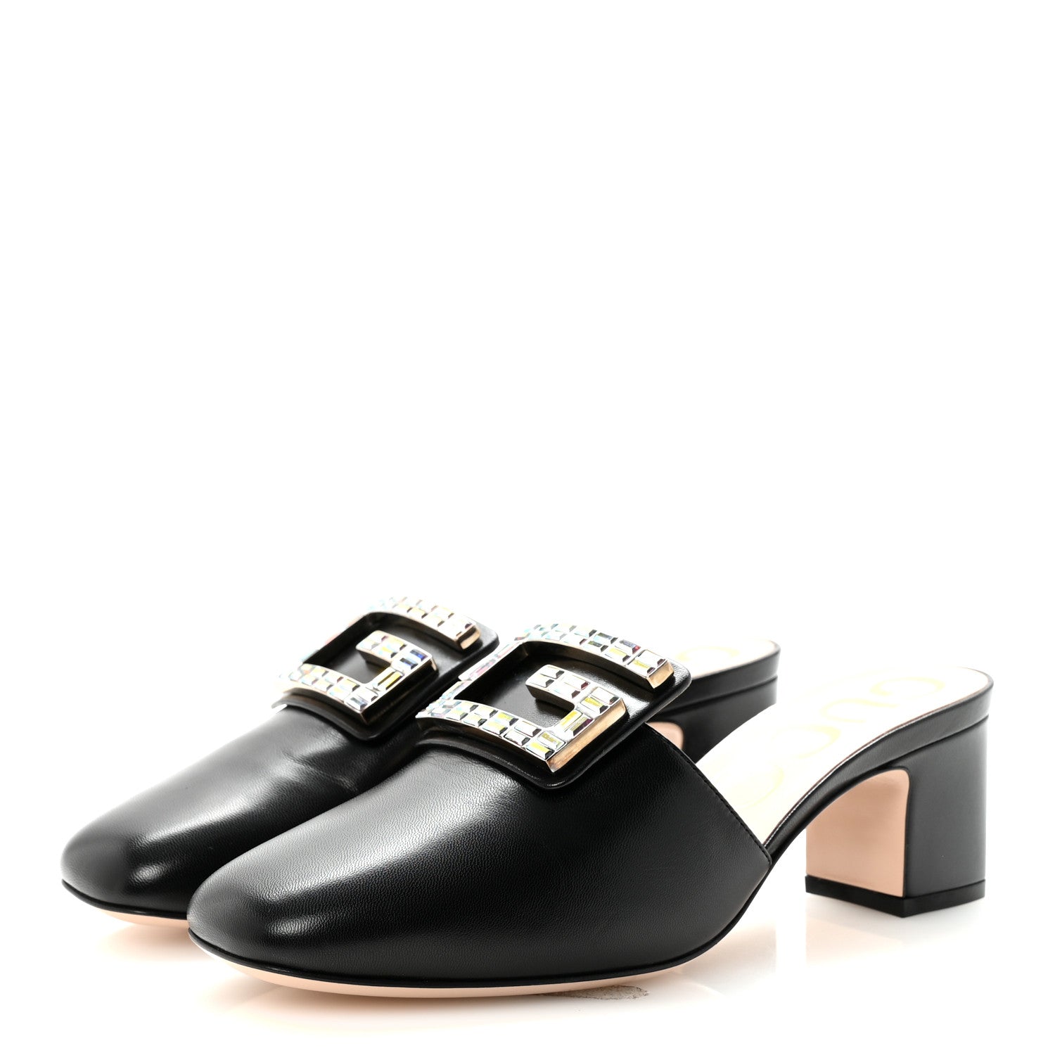 Gucci Malaga Kid Crystal Square G Madelyn 60mm Mules 37.5 Black