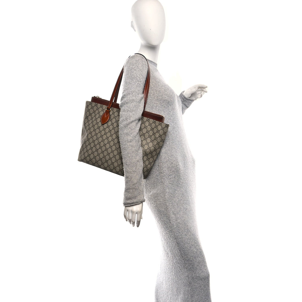 Gucci GG Supreme Monogram Medium Zippered Bucket Tote Beige Tuscany