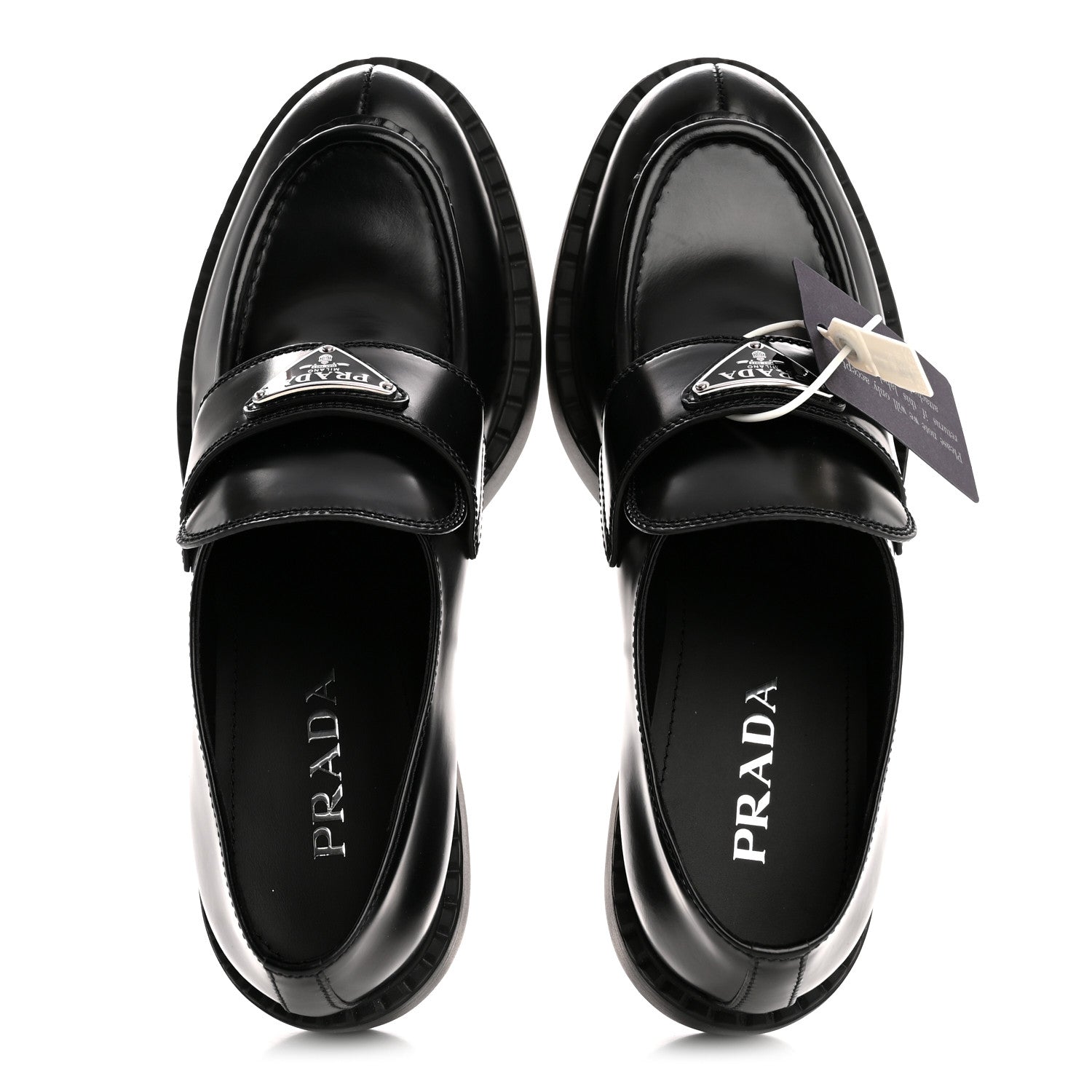 Prada Spazzolato Metal Triangle Logo 50mm Loafers 40.5 Black